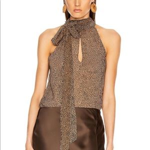 NILI LOTAN Ceyda Top in Khaki Micro Leopard Print